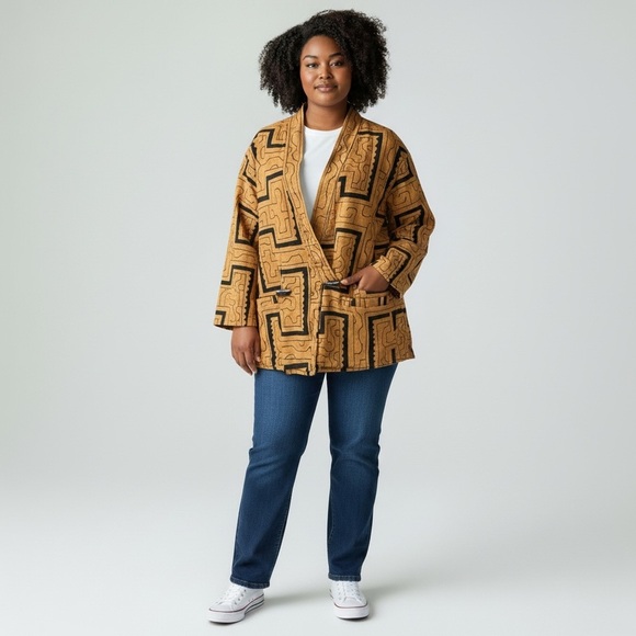 VINTAGE DESIGN RUST & BLACK PRINTSHACKET SIZE SMALL 100% COTTON MADE IN INDIA